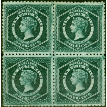 N.S.W 1885 5d Blue-Green SG233b P.11 Fine MM Block of 4 