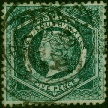 N.S.W 1885 5d Blue-Green SG233da P.12 x 11 Wmk Sideways Fine Used