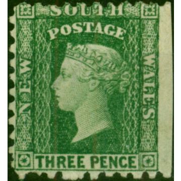 N.S.W 1886 3d Yellow-Green SG226 P.10 Fine MM Imperf at Right 