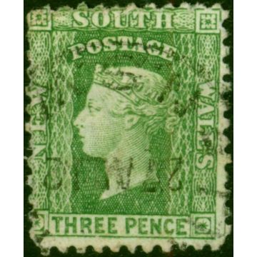 N.S.W 1893 3d Emerald-Green SG228d P.12 x 11 Wmk Double Lined DA Fine Used