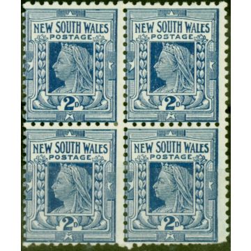 N.S.W 1897 2d Deep Dull Blue SG292 Fine LMM Block of 4 