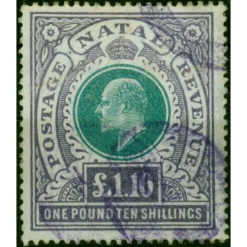 Natal 1902 £1.10s Green & Violet SG143 Fine Used Fiscal Cancel