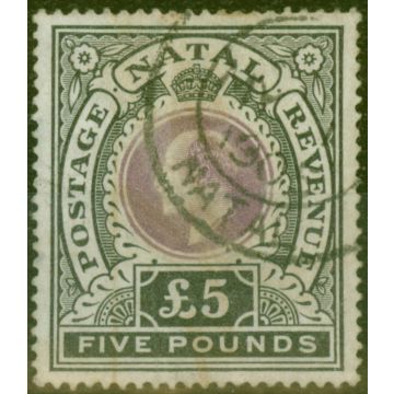 Natal 1902 £5 Mauve & Black SG144 Good Used Cleaned Fiscal Forged Cancel