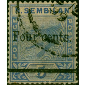 Negri Sembilan 1898 4c on 5c Blue SG18 Good Used Toned 