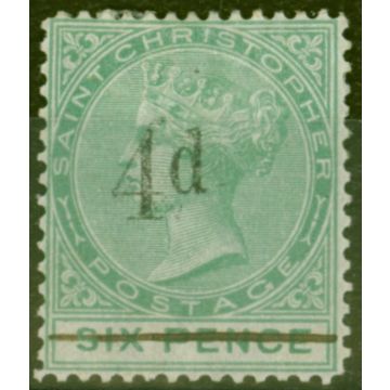 Nevis 1886 4d on 6d Green SG25a No Stop Good Mtd Mint