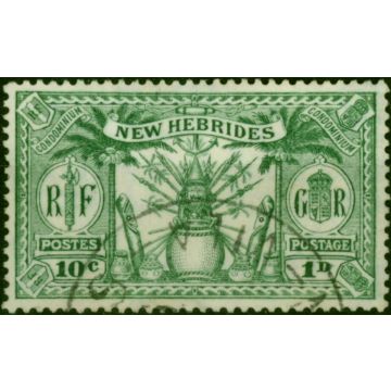 New Hebrides 1925 1d (10c) Green SG44 V.F.U 