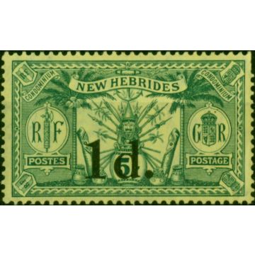 New Hebrides 1931 1d on 5d Sage-Green SG30 Fine LMM