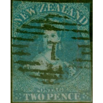 New Zealand 1855 2d Blue SG5 Blued Paper Good Used 
