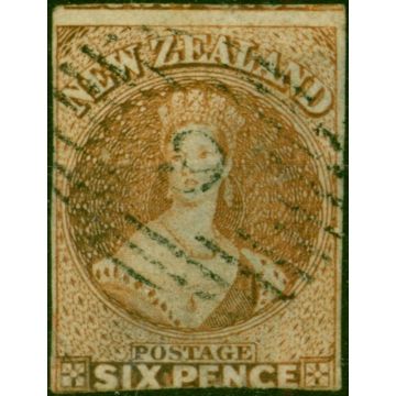 New Zealand 1859 6d Bistre-Brown SG12 Ave Used Thinned