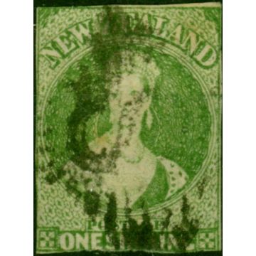 New Zealand 1862 1s Yellow-Green SG45 Ave Used