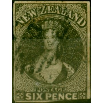 New Zealand 1862 6d Black & Brown SG41 Good Used Thinned 