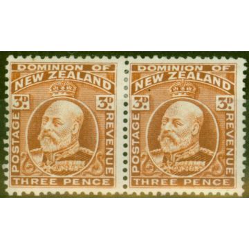New Zealand 1909 3d Chestnut SG389 P.14 x 14.5 Fine Mtd Mint Pair 