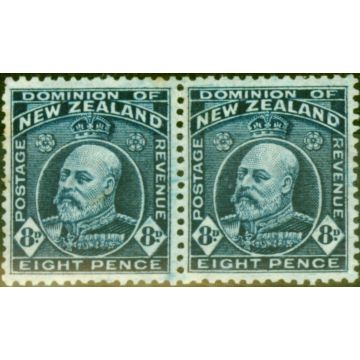 New Zealand 1909 8d Indigo-Blue SG393 P.14 x 14.5 Fine Mtd Mint Pair 
