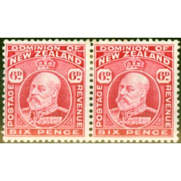 New Zealand 1910 6d Carmine SG392 P.14 x 14.5 Fine Mtd Mint Pair 