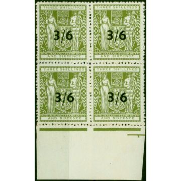 New Zealand 1953 3/6 on 3s6d Grey-Green SGF213 Fine MNH Block of 4 