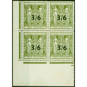 New Zealand 1953 3/6 on 3s6d Grey-Green SGF213w Good MNH Block of 4
