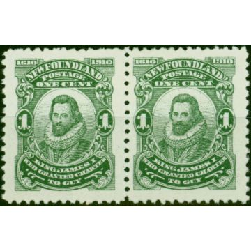 Newfoundland 1910 1c Green SG95a & SG95b 'Nfwfoundland & Jamrs' Flaw Fine LMM 