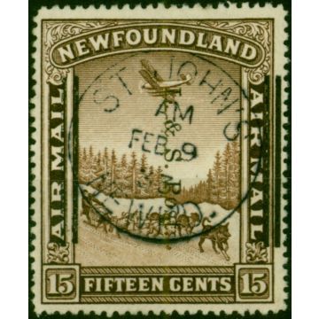 Newfoundland 1933 15c Chocolate SG229 V.F.U 'St Johns 1st Day of Issue CDS' 