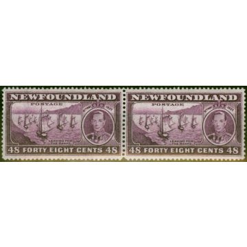 Newfoundland 1937 48c Slate-Purple SG267ca Line Perf 13.5 Pair With & Without Wmk Fine MNH (2)