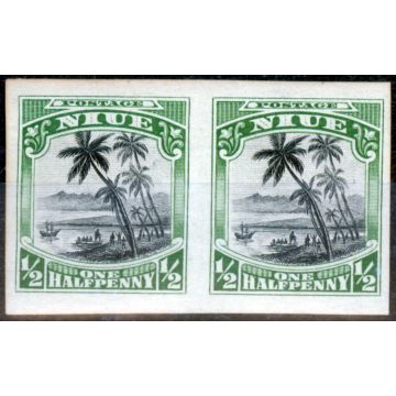 Niue 1920 1/2d Black & Green SG38 Imperf Proof Pair Fine Lightly Mtd Mint 
