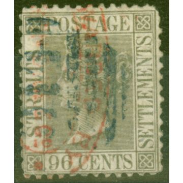 Straits Settlements 1871 96c Grey SG19a P.12.5 Ave Used 