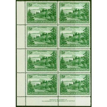 Norfolk Island 1959 3d Emerald SG6a V.F MNH Imprint Block of 8 