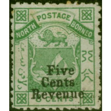 North Borneo 1886 5c on 8c Green SGF2a 'Raised Stop' Fine Used