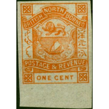 North Borneo 1892 1c Orange SG37b Imperf Single Fine LMM 