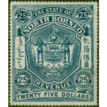 North Borneo 1894 $25 Blue Revenue Very Fine VLMM