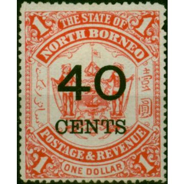 North Borneo 1895 40c on $1 Scarlet SG91 Good MM 