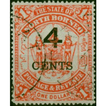 North Borneo 1899 4c on $1 Scarlet SG121 Fine Used