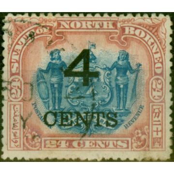 North Borneo 1899 4c on 24c Blue & Lake SG117b P.14 Fine Used