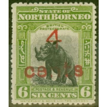 North Borneo 1916 4c on 6c Black & Olive-Green SG187Var 8 for e in C8nts Fine Mtd Mint
