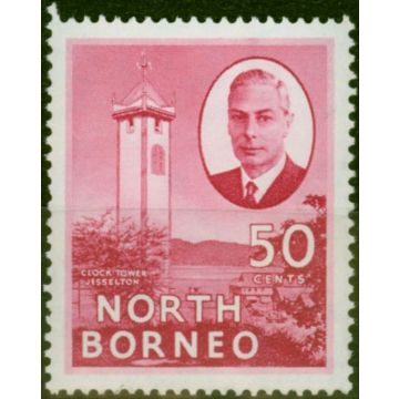 North Borneo 1950 50c Rose-Carmine SG366a 'Jesselton' V.F MNH
