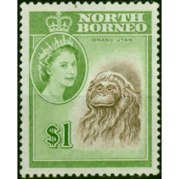 North Borneo 1961 $1 Brown & Yellow-Green SG403 Fine LMM 