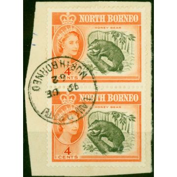 North Borneo 1961 4c Bronze-Green & Orange SG392 Superb Used Pair on Piece