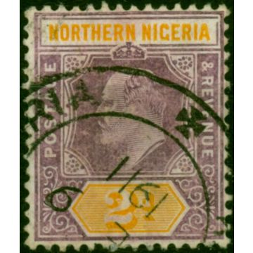 Northern Nigeria 1907 2d Dull Purple & Yellow SG22ba 'Damaged Frame & Crown' Fine Used Scarce 