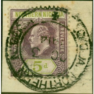 Northern Nigeria 1911 5d Dull Purple & Olive-Green SG34 Fine Used on Piece