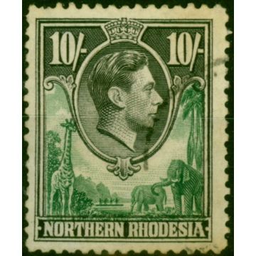 Northern Rhodesia 1938 10s Green & Black SG44 Good Used 