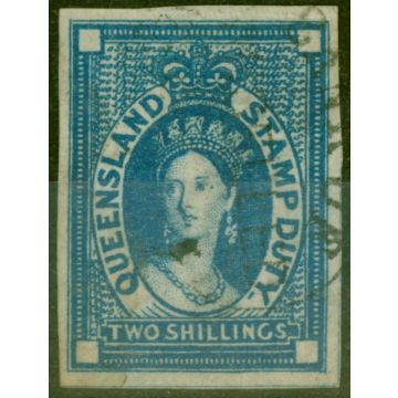 Queensland 1871 2s Blue SGF19var Imperf Single Fine Used Fiscal Cancel Rare