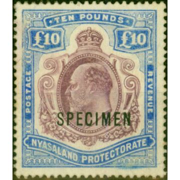 Nyasaland 1908 £10 Purple & Ultramarine Specimen SG82s Good MM Scarce