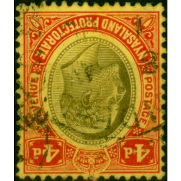 Nyasaland 1908 4d Black & Red-Yellow SG76w 'Wmk Inverted' Fine Used 