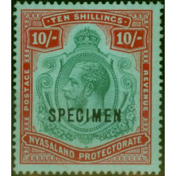 Nyasaland 1913 10s Pale Grn & Dp Scarlet-Green Specimen SG96s Fine & Fresh LMM