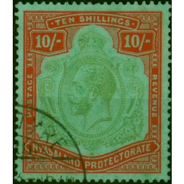 Nyasaland 1926 10s Green & Red-Pale Emerald SG113 V.F.U