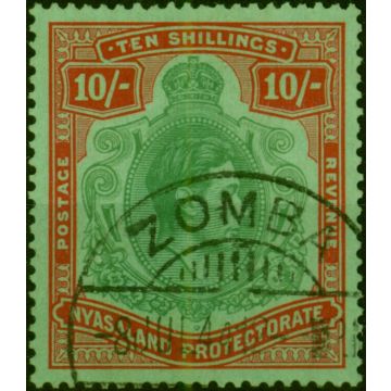 Nyasaland 1938 10s Bluish Green & Brown-Red-Pale Green SG142a Ordin Paper V.F.U 