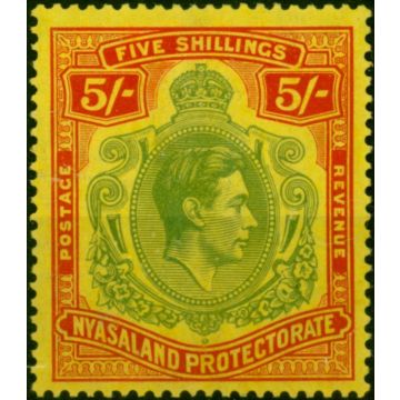 Nyasaland 1944 5s Green & Red-Pale Yellow SG141a Fine MM 