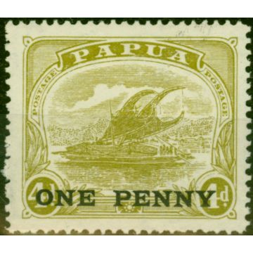 Papua 1917 1d on 4d Pale Olive- Green SG109w Wmk Crown to Right of A Fine MM