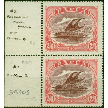 Papua 1919 2s6d Maroon & Pale Pink SG103Var 'Retouch & Broken 2' V.F MNH Pair