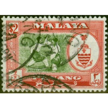 Penang 1962 $2 Bronze-Green & Scarlet SG85a P.13 x 12.5 Fine Used