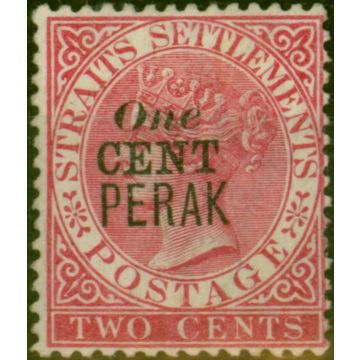 Perak 1889 1c on 2c Bright Rose SG35b Fine MM